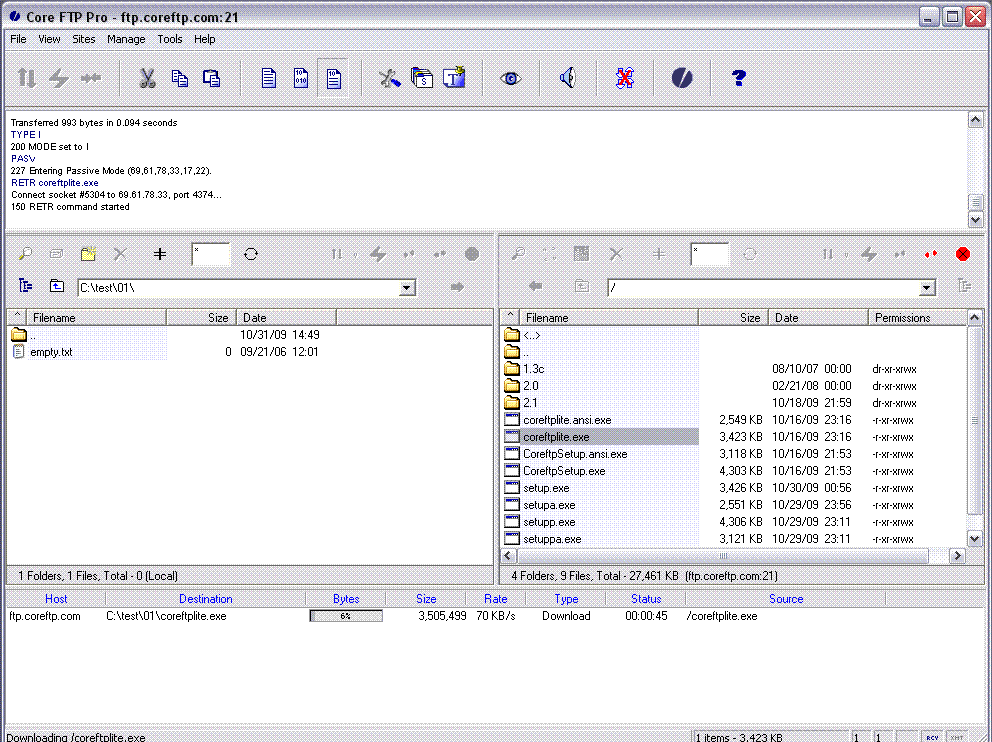 Click to view Core FTP LE 2.2.1960 screenshot