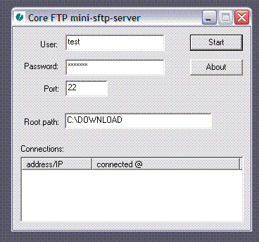 Core FTP Mini SFTP Server 2.24 screenshot