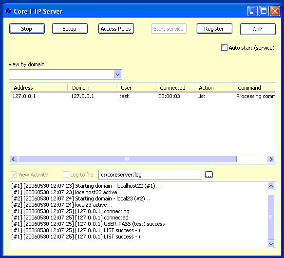 Screenshot of Core FTP Server 1.0.150